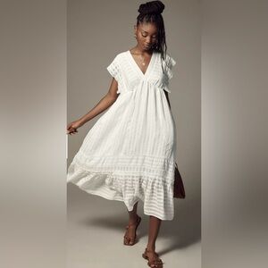 Anthropologie V-Neck Ruffled Tiered Babydoll Dress Sz Large